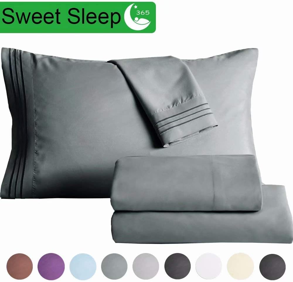 SAKIAO Queen Size Bed Sheets Set - Brushed Microfiber 1800 Thread Count Percale - 16" Deep Pocket Egyptian Sheets Beautiful Breathable Wrinkle Free & Fade Resistant - 4 Piece (Dark Grey,Queen)
