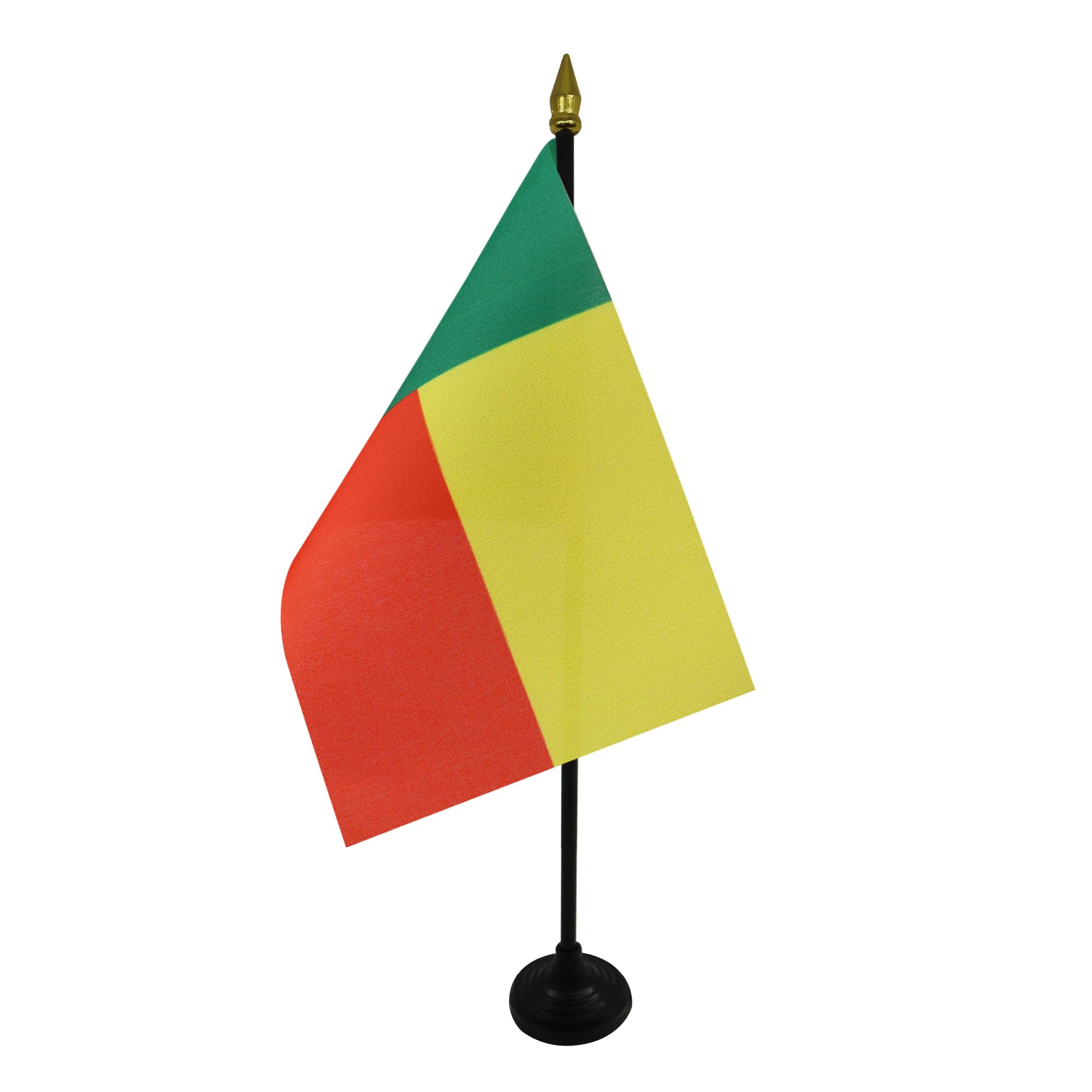 AZ FLAG - Benin Table Flag 4'' x 6'' - Beninese Mini Desk Flag 100% Polyester 15 x 10 cm - Office Mini Banner with 10'' Pole - Golden Spear