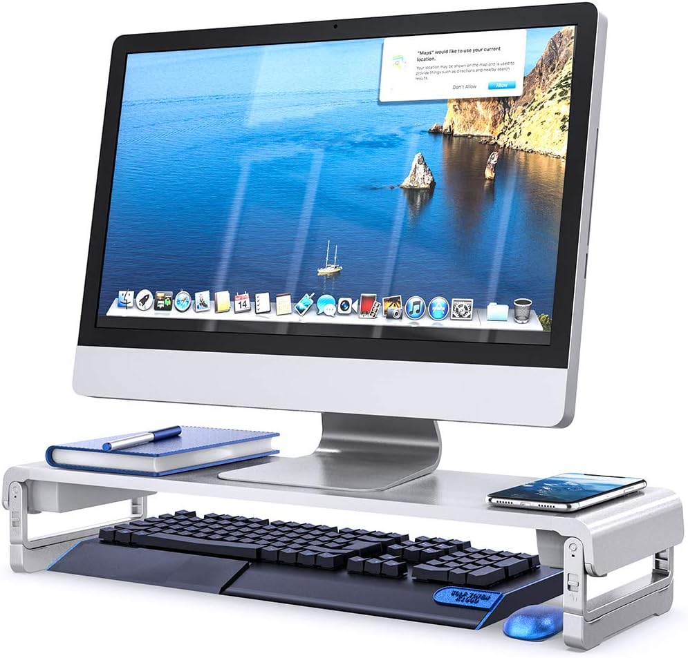 Adjustable Monitor Stand Riser, 3 Height Adjustable Monitor Stand for Laptop, Computer, iMac, Pc, Printer, Desktop Ergonomic Aluminum Monitor Riser Stand, EURPMASK