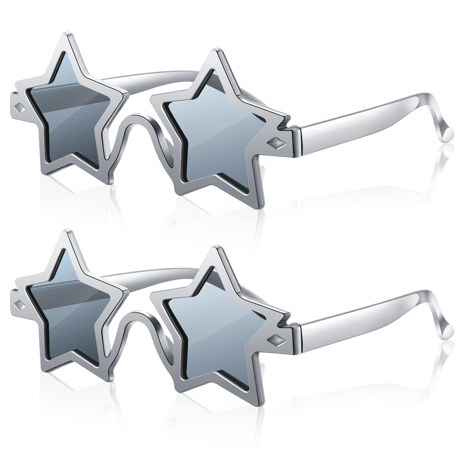 Fiada 2 Pieces Star Shaped Sunglasses Pentagram Sunglasses Fancy Dress Novelty glasses for Christmas Party Adults Photo Props(Silver)