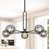 5-Light Globe Chandelier Pendant Lighting - Modern Large Semi-Flush Ceiling Light Fixture with Smoked Glass, Black Dining Roo