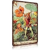 Flower Fairy Wall Decor Vintage Metal Tin Signs Fairy Garden Accessories - Nasturtium