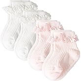 AQOKKA Baby Girl Toddlers Socks with Non-slip Grip Cute Frilly Ruffle Ankle Soft Cotton Newborn Baby Socks for Infant Kids