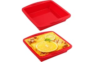 SENJEOK 2 Pcs Silicone Square Cake Pan, 7 inch Brownie Pan with Non-Slip Grips, Food Grade Silicone Non-Stick for Brownie, Ca