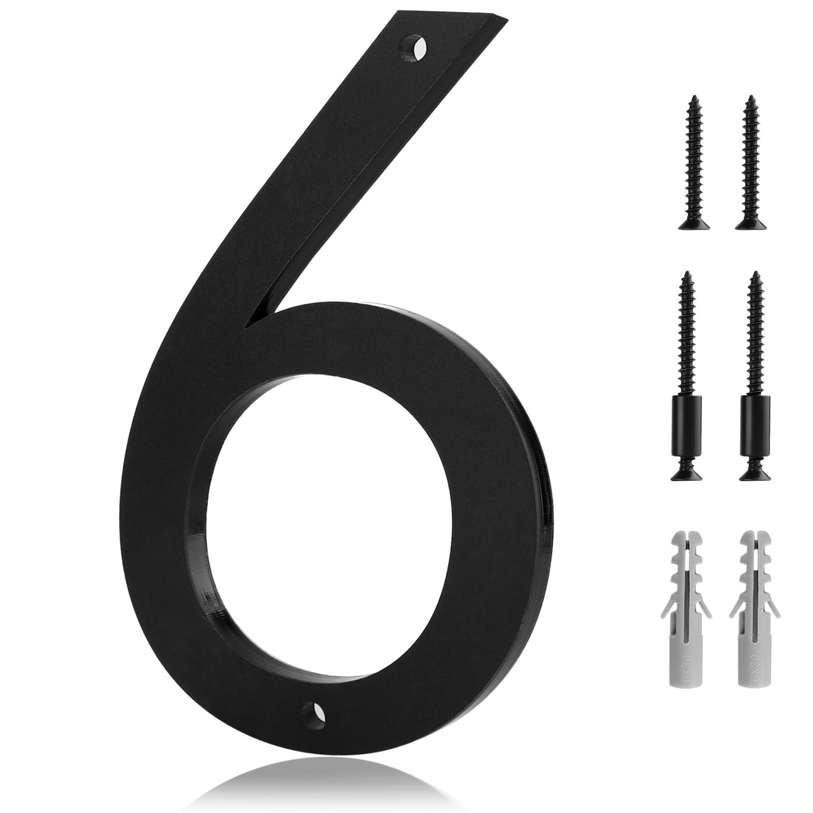 Photo 1 of 5 Inch Exterior House Numbers 6 - Easy Installation With Screw Set, Includes Hardware for Flush or Floating Mount, Frosted Matte Black Acrylic Address Mailbox Numbers for Door, Exterior, Porch