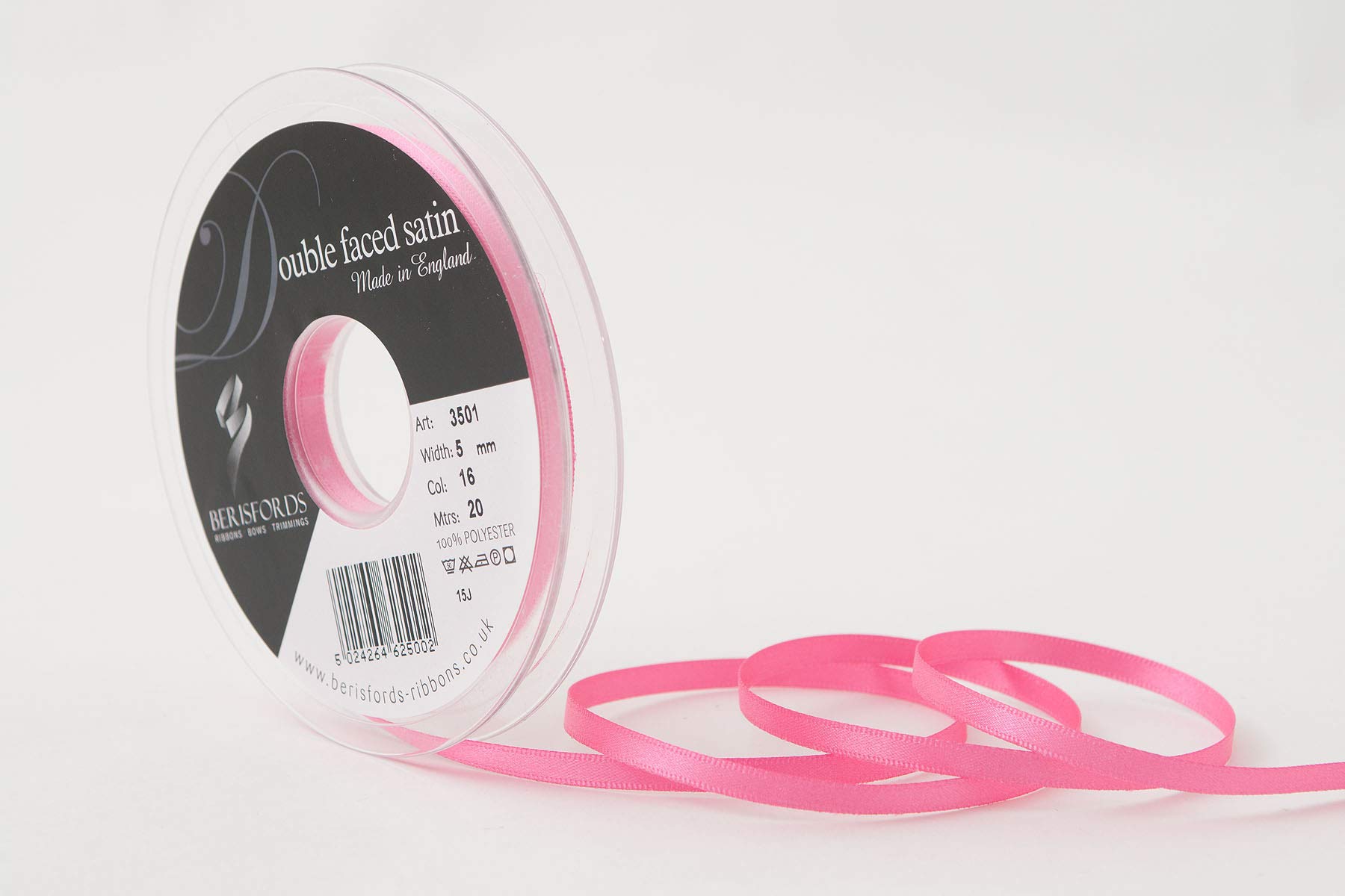 Berisfords Double FACE Poly Satin Ribbon, Sugar Pink, 5 mm