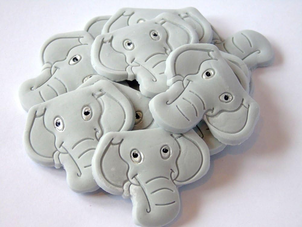 Edible Birthday Cupcake Cake Decorations -12 Grey Elephants