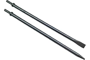 Pneumatic Chisel Bit Set, 2-Piece, 18" Long, 7/8" Flat Chisel & 1/4" Point Tip, 0.498" Shank, Heat-Treated Cr-Mo Alloy Steel 