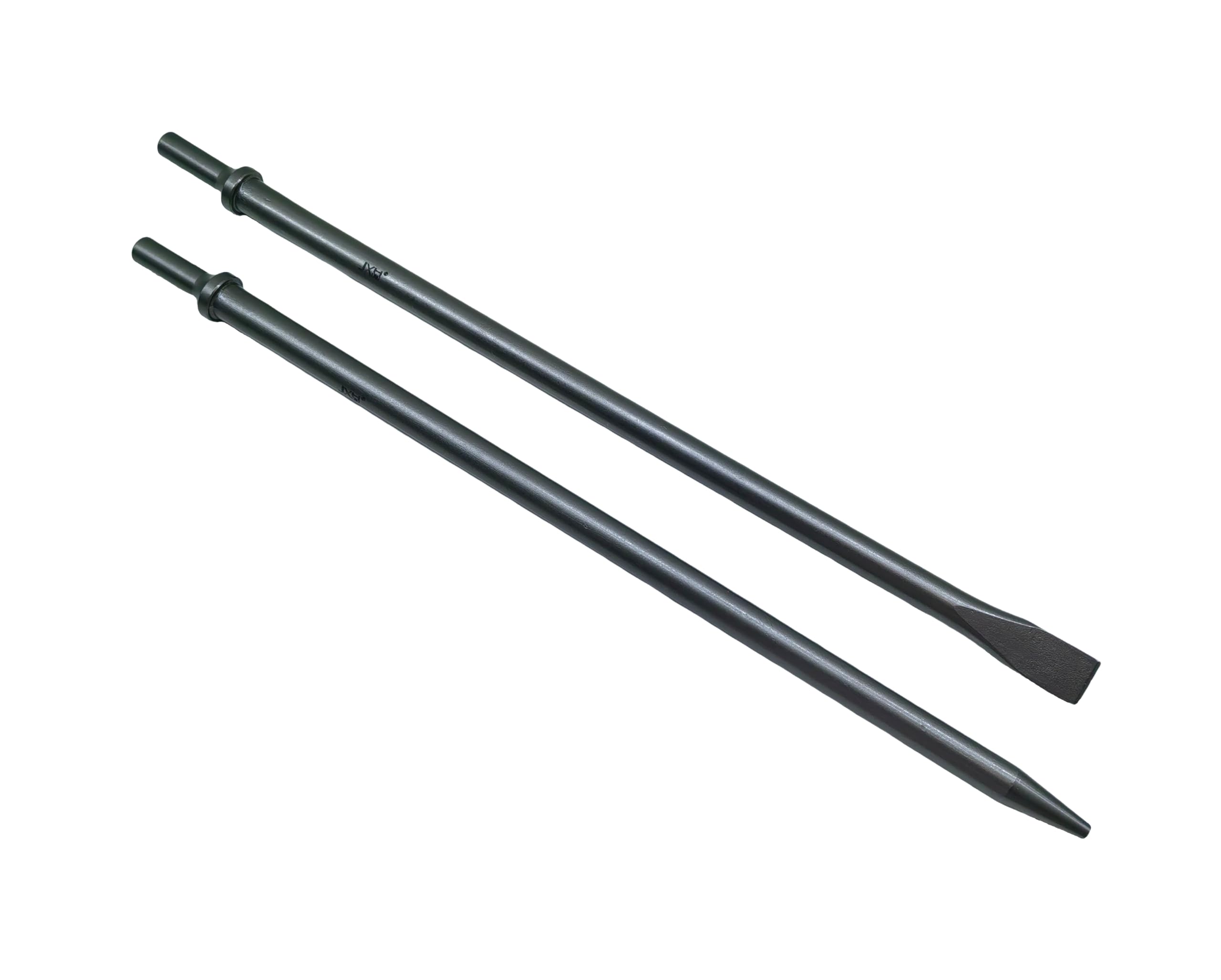 Photo 1 of Pneumatic Chisel Bit Set, 2-Piece, 18" Long, 7/8" Flat Chisel & 1/4" Point Tip, 0.498" Shank, Heat-Treated Cr-Mo Alloy Steel for Air Hammers