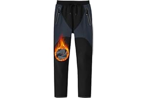 MoFiz Kids Fleece Lined Hiking Snow Ski Pants Boys Waterproof Winter Warm Outdoor Pants with Zippered Pocket