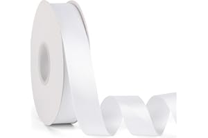 BOMYBAW Double Faced Solid Color White Satin Ribbon 1" X 50 Yards Continuous, High Density Polyester Ribbon for Gifts Wrapping, Wedding, Party, Crafts, Hair Bows, Flowers, Home DIY Decor