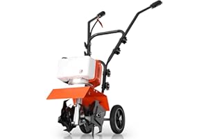 BAOTREE 62cc Gas Tiller Cultivator, 10-Inch 2-Cycle Gas Powered Garden Tiller for Heavy Duty Soil, Self-Propelled Lawn Tiller with 4 Steel Tines & Adjustable Handle, Easy Pull Start for Clay/Dirt