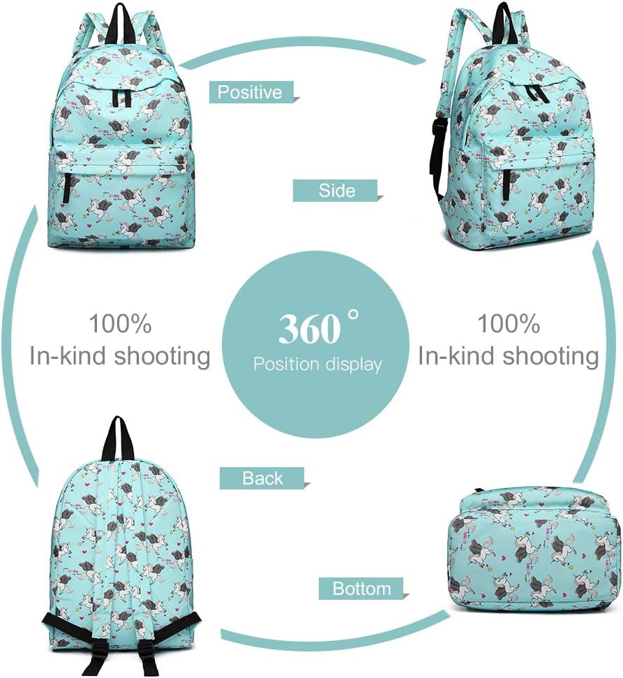 Kono Children's Backpacks Unicorn School Bag Canvas Rucksack for Girls and Boys Fashion Printed Bookbag for Students Teenagers Casual Daypack (Blue) - Image 3