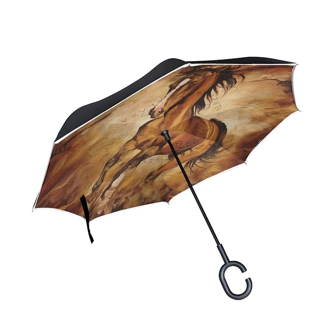 Wamika Regenschirm, Motiv: Schokoladenpferd, umgekehrt, doppelschichtig, Winddicht, selbststehend, UV-Schutz, Nicht automatis
