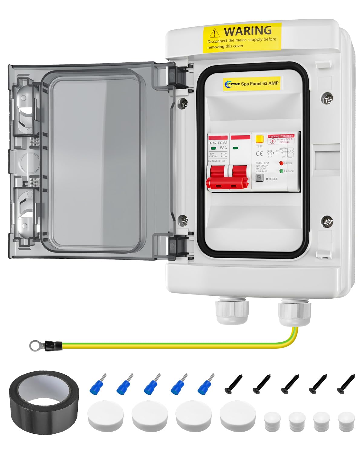 Photo 1 of SPA Panel Disconnect GFCI Switch, 63A Circuit Breaker Box with Surge Protection, IP66 Weatherproof Circuit Breaker Disconnect GFCI Switch for Hot Tub, Not Compatible with 4-Wire