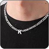 GLITTO Initial A-Z Figaro Chain Necklace for Men Women Letter Pendant Stainless Steel 6.5mm 18+2 Inches Jewelry Gift for Boyfriend Husband