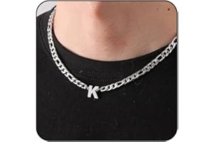 GLITTO Initial A-Z Figaro Chain Necklace for Men Boys Women Letter Pendant Stainless Steel 6.5mm 18+2 Inches Jewelry Gift for Him Boyfriend Husband Son