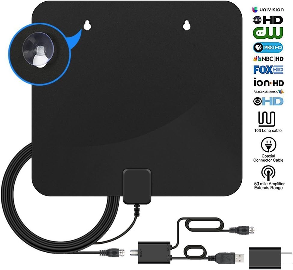 HDTV Antenna, TV Antenna for Digital TV Indoor 4K High-Definition, 50-85 Miles Long Range Digital Antenna for HD TV, 10Ft Coax Cable with Detachable Amplifier, 1080P Indoor TV Antenna with USB Adapt
