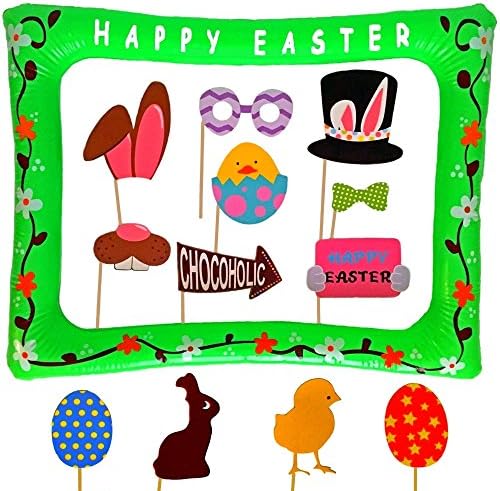 Lago Retail Easter Basket Stuffers - Photo Booth Props-Includes Free Inflatable Picture Frame - NO DIY Required Attached to The Stick - Egg Rabbit Decorations - 30 Count