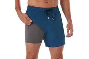 BRISIRA Mens Swim Trunks Bathing Suit 5 Inch Inseam Compression Liner Beach Swim Shorts Swimwear Quick Dry Zipper Pocket
