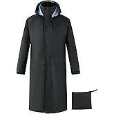 Ubon Mens Long Rain Coat Waterproof with Hood, Lightweight Rain Jacket Spring Windbreaker for Travel and Hiking