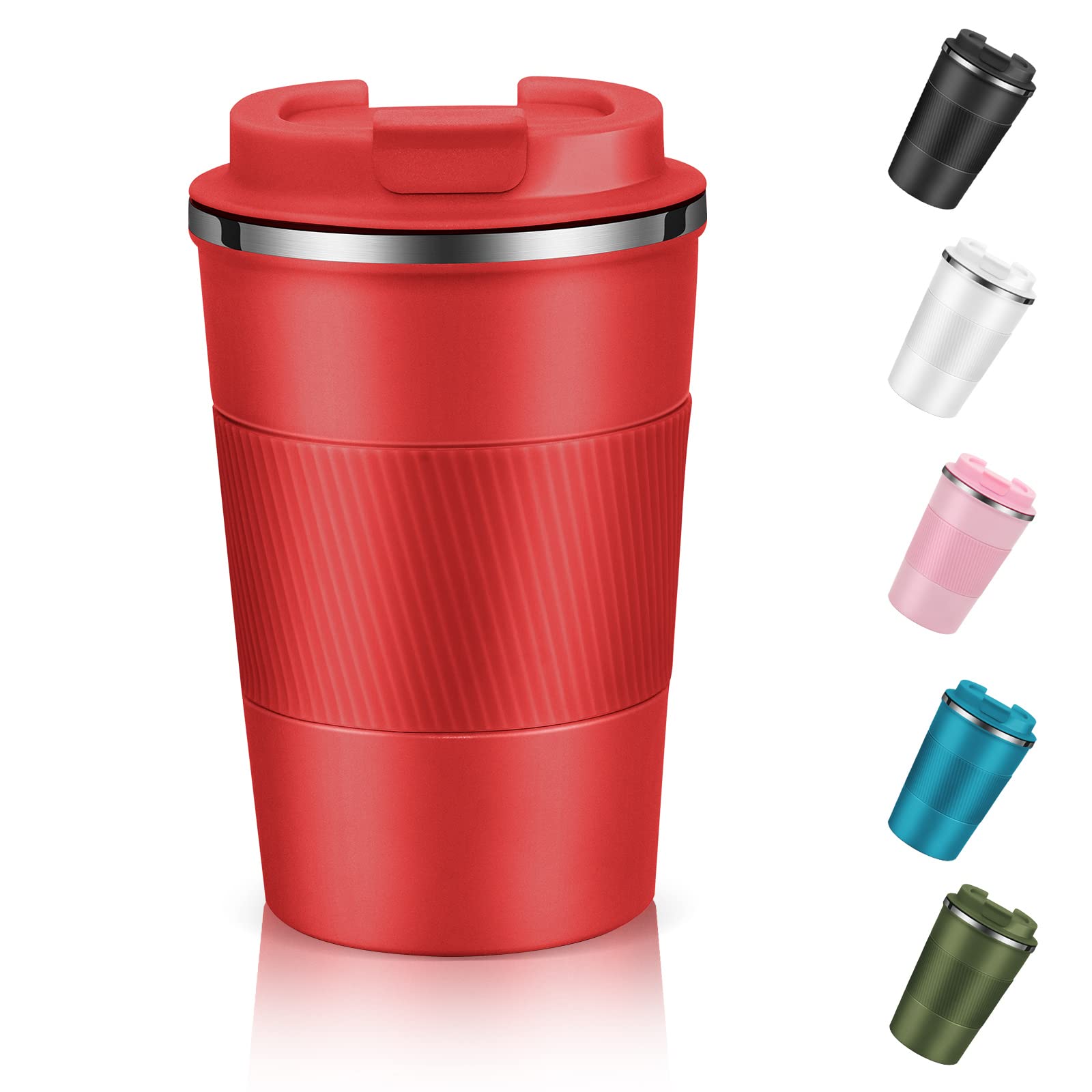 EALLEN Travel Mug with Leakproof Lid,Insulated Reusable Coffee for Hot&Cold Drinks/Tea,Portable Stainless Steel Thermal Takeaway Cup Car/Outdoor/Picnic/Office/School (Red)