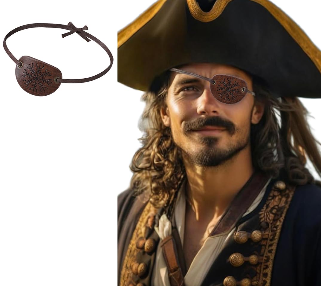 Leather Pirate Eye Patch Adjustable Eyepatch for Left Right Eye Retro Pirate Cosplay Eye Cover Mask Patches for Men Women Halloween Masquerade Themed Party Favors Costume Accessories