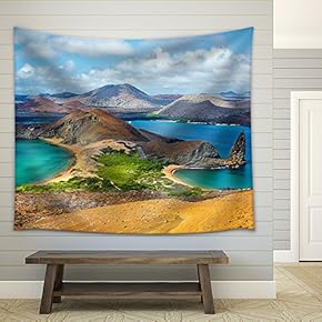 View of Two Beaches on Bartolome Island in The Galapagos Islands in Ecuador - Fabric Wall Tapestry Home Decor - 51x60 inches