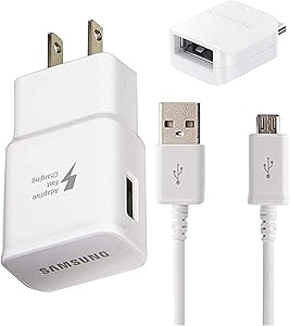 Adaptive Fast Wall Adapter Micro USB Charger for Samsung Galaxy S7 Edge S6 Note 5 4 J3 J5 J7 Prime Bundled with UrbanX Micro USB Cable Cord - 10ft and OTG Adapter - 3 Items - Fast Charging Kit - White