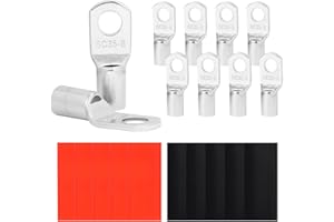 MAMFOUS 10PCS SC35-8 Tinned Copper Wire Lugs 2 AWG,Battery Cable Ends Terminal Connectors with Heat Shrink Tubing (SC35-8)
