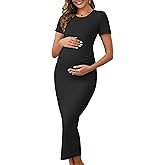 MARI GABRIEL Womens Maternity Dress Bodycon Midi Side Ruched Ribbed Wedding Guest Cocktail Pregnancy Dresses Photoshoot