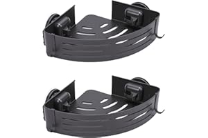 Focket 2 Tier Corner Shower Caddy, No Drilling Suction Cup Shower Organizer with Towel Bar & Hooks, Aluminum Bathroom Organiz