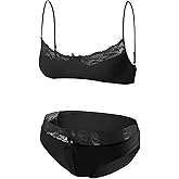SEAUR Men's Lace Lingerie Set Bra and Panties Thongs Floral Underwear 2 Piece Nightwear