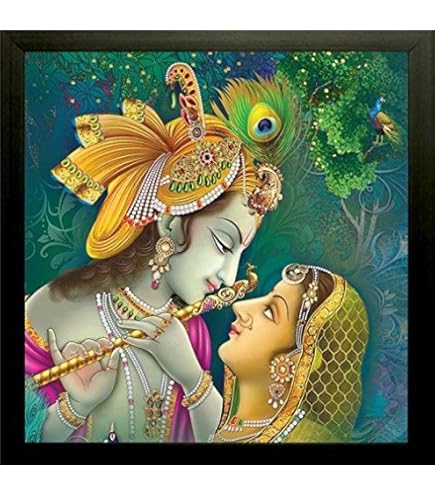 Art n Store Lord Krishna with Virat Swarup in Mahabharata battle field of Kurukshetra, HD Printed Religious & Wall Decor Poster Painting with Frame for Temple & wall decor. (Large Size