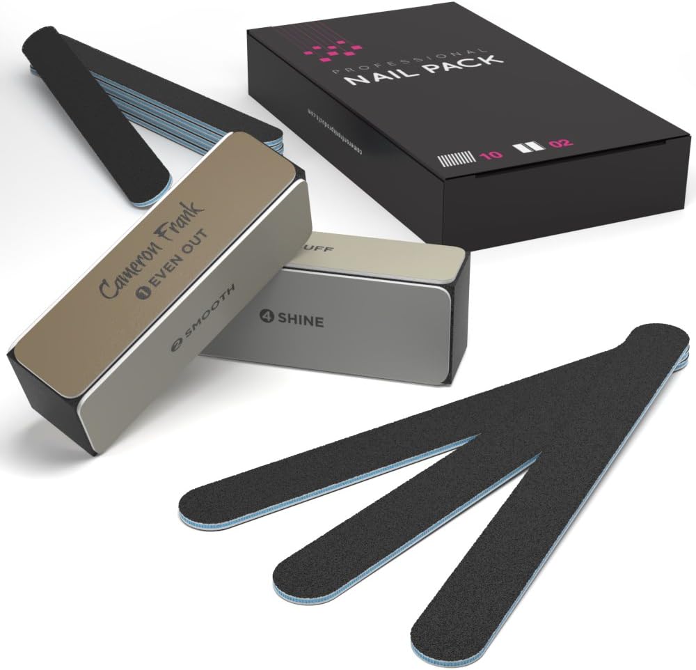 100/180 10 pack Nail File / Emery Board with 2 Piece Buffer Block Set - For Smooth & Shiny Nails - Home or Professional Manicure / Pedicure Kit: Health & Personal Care