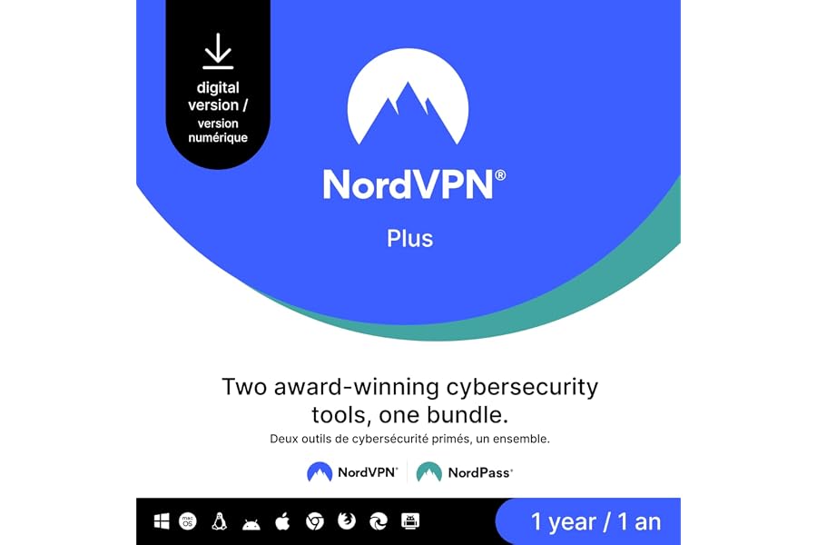 NordVPN Plus, 10 Devices, 1-Year, VPN & Password Manager Software Bundle, Digital Code