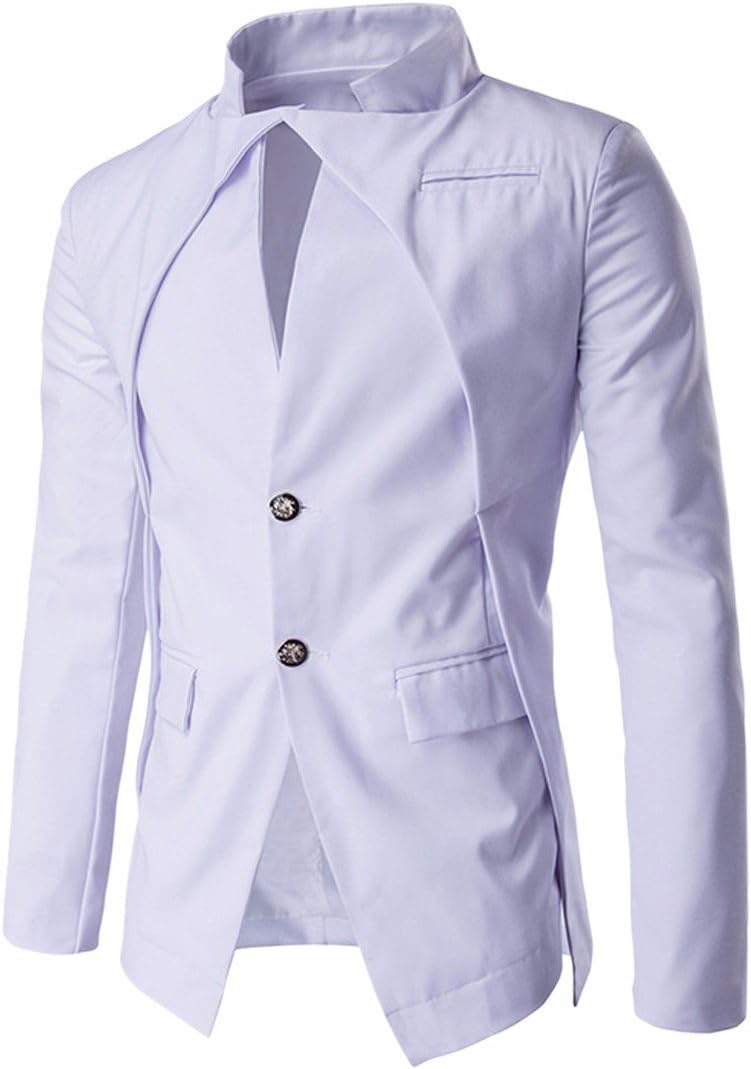 QIYUN.Z Hombres Irregular Delgada Del Collar Del Soporte De Dos Botones Chaqueta De La Chaqueta Del Juego Informal