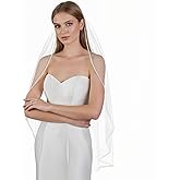 GAODESI Wedding Veil Pearls and Crystals Beaded Edge 1 Tier Fingertip Length Bridal Veil