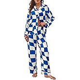 Brosloth Womens Silk Pajamas Button Up Pajama Soft Long Sleeve Satin Printed Loungewear Set