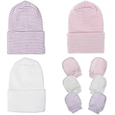 Baby Caps and Mittens Newborn Hospital Beanie Hats No Scratch Gloves Soft Babies Gift Set for Boys Girls