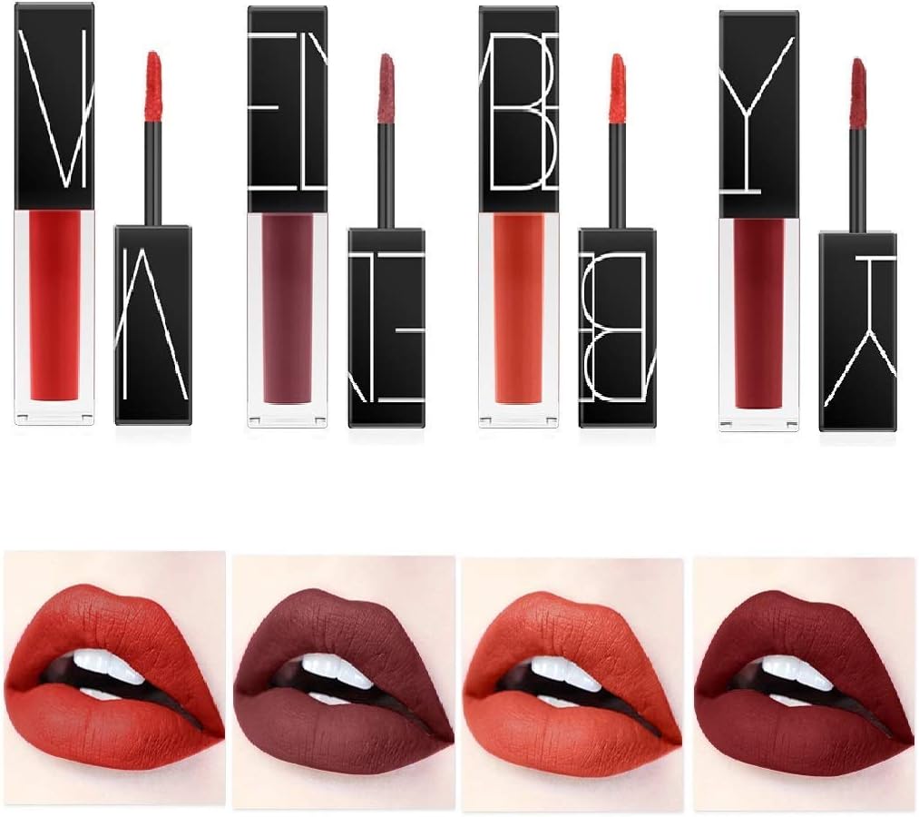 Coosa 4pcs Matte Velvety Liquid Lipstick Set Long Lasting Waterproof Liquid Lip Gloss Non-Stick Cup Beauty Makeup Cosmetic-Set B