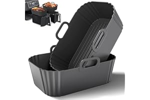 Sactercon Silicone Air Fryer Liners 2 Pack, Reusable Liners for Ninja Foodi Dual DZ201 DZ401 DZ550 DZ320, COSORI 9QT, Instant & Chefman, Fits 8–10QT Dual Basket Air Fryers