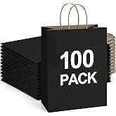 BagDream 100Pack 10x5x13 Black Paper Bags with Handles Bulk Kraft Recycled Paper Shopping Bags for Gifts, Merchandise, Retail, Party Favor Gift Sacks