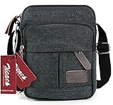 Zicac Men's Retro Small Genuine Leather Canvas Cross Body Messenger Bags Satchel Shoulder Bag