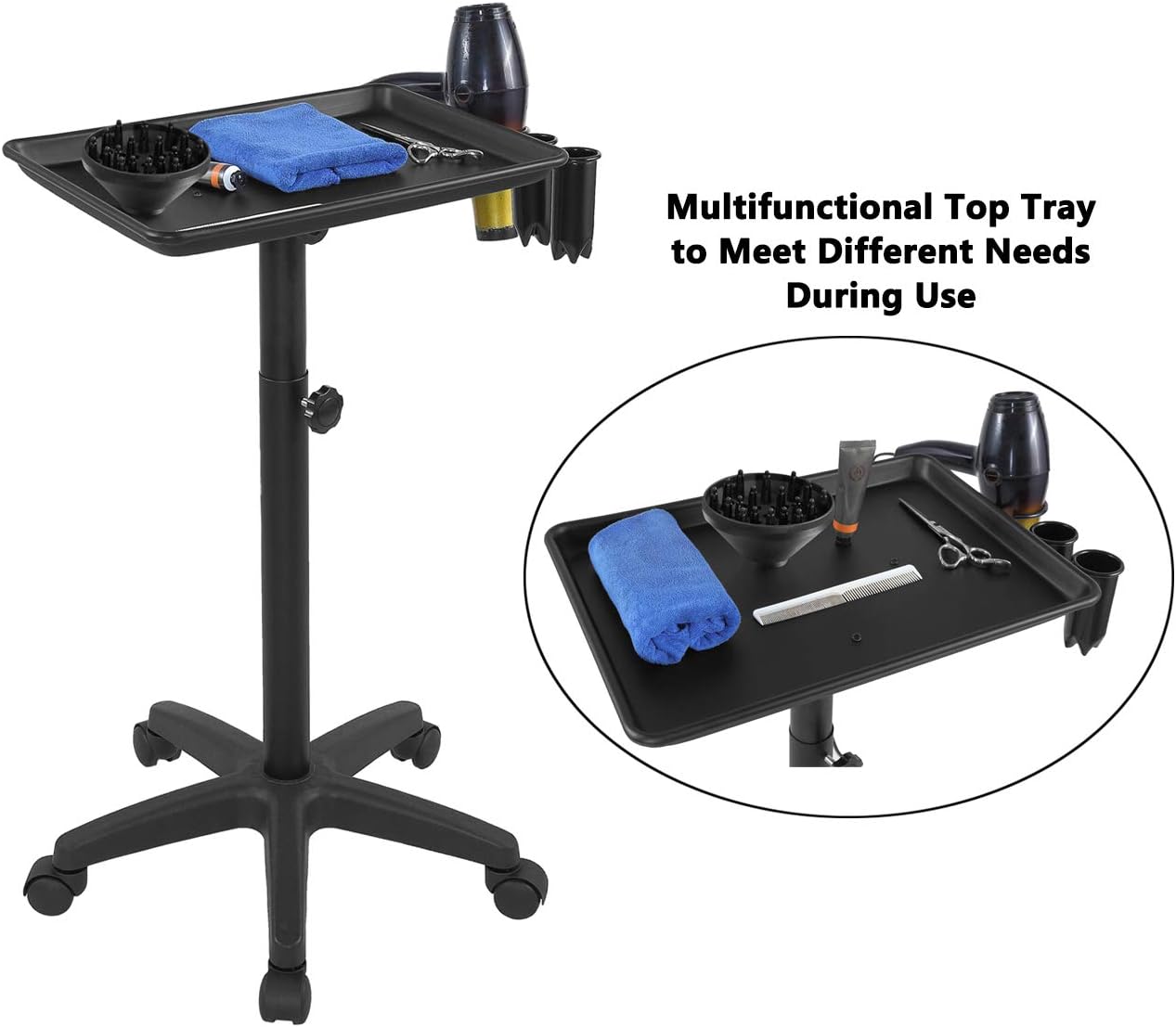 Salon Tray Beauty Rolling Trolley Cart Hair Spa Equipment Height Adjustable Swivel for Home,Office,Salon,Massage,Factory,Shop(Black): Kitchen & Dining