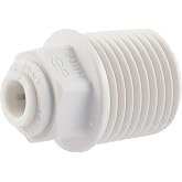 John Guest 1/4 Inch OD x 1/2 Inch NPT Male Connector, Push to Connect Plastic Plumbing Fitting, PP010824WP