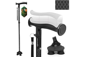 BeneCane Walking Cane for Men & Women Walking Stick for Seniors Folding Canes Quad Cane Adjustable Lightweight Sturdy Collapsible Heavy Duty with Soft TPR T-Handle and Travel Bag