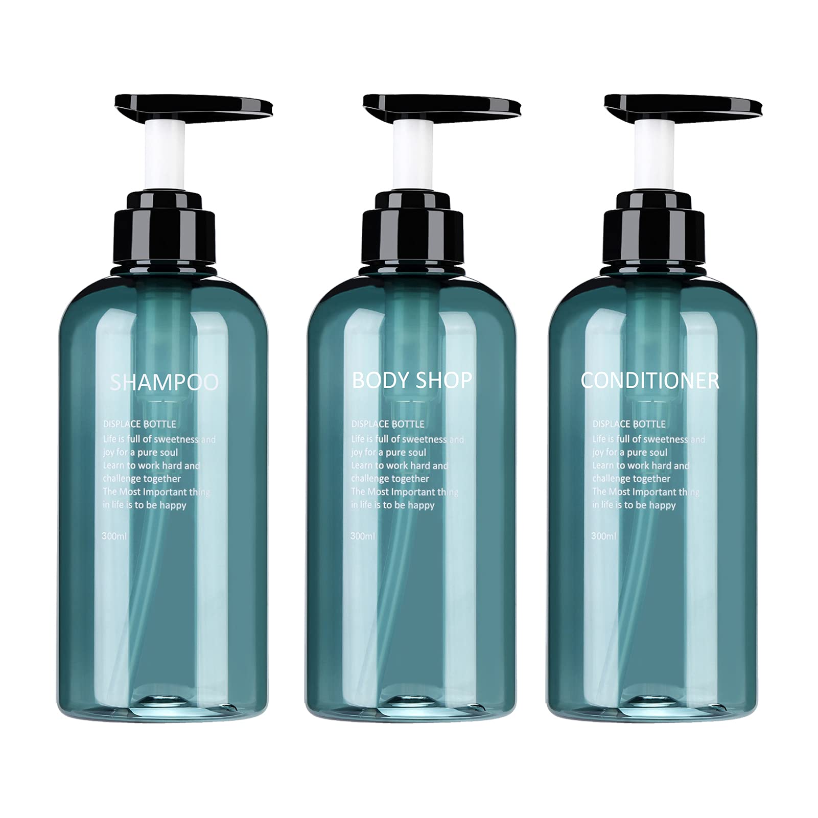 HANQIAN 3pack Empty Shampoo Bottles 500ml Soap Dispenser with Lotion Pump Refillable Conditioner Body Wash Squat Containers Set for Bathroom Shower Toilet (300ml Blue), 7*7*18cm