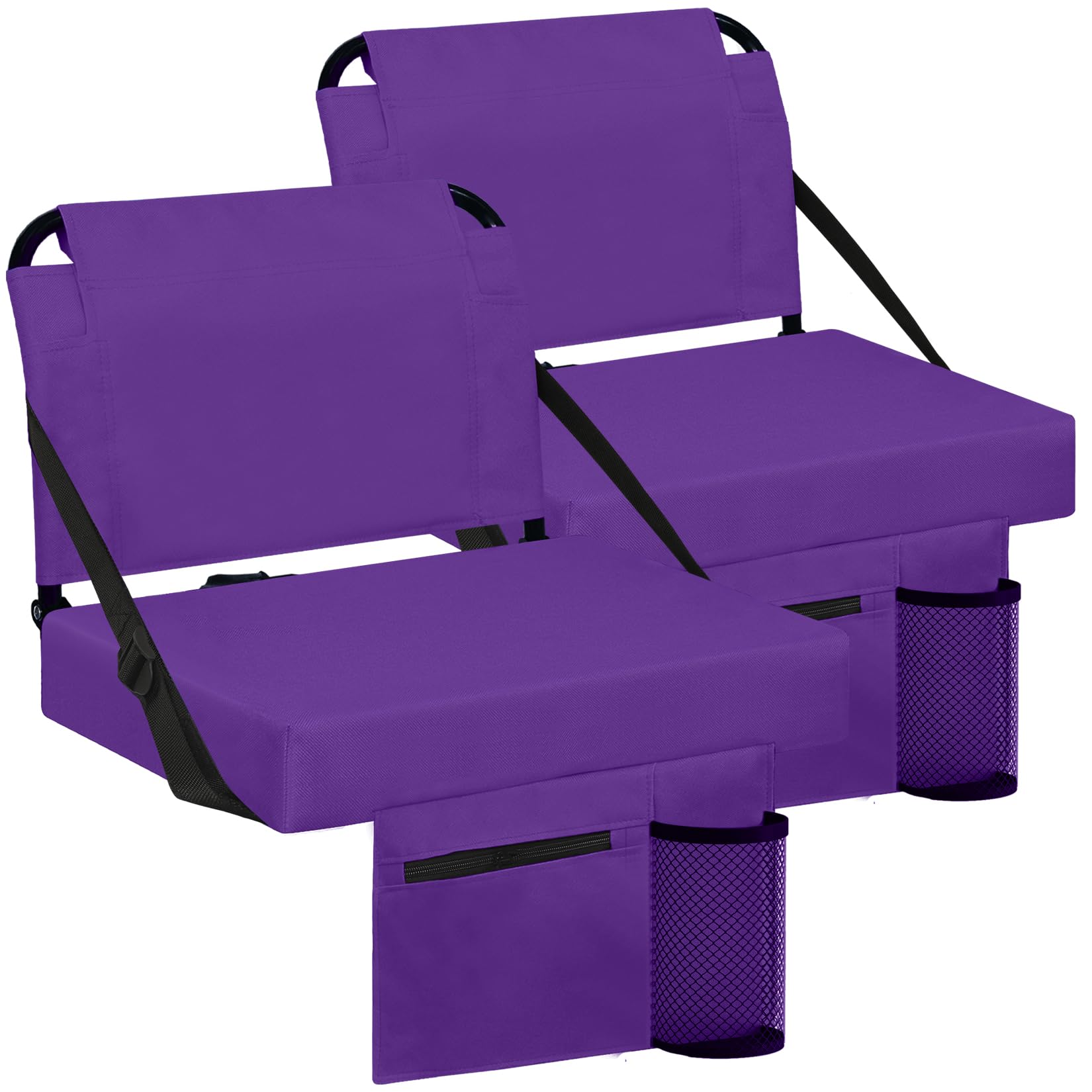 Photo 1 of Besunbar Stadium Seats for Bleachers 1 Pack w/Back Support Bleacher Seat Soft Cushion Light Weight Includes Shoulder Strap & Cup Holder, Front & Back Zipper Pocket, Suitable for Sports Events,Purple