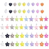 Cheriswelry Resin Charms Pendants 58Pcs Star Heart Flower Charms with Loops DIY Earring Supplies 15-20mm for Bracelet Necklace Jewelry Making
